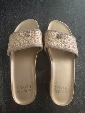 Donald J. Pliner Metallic Gold Braided Slide Sandals